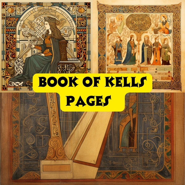 Book of Kells Pages, Celtic Calligraphy Art, Irish Manuscript Print, Medieval Book Pages, Irish Decor