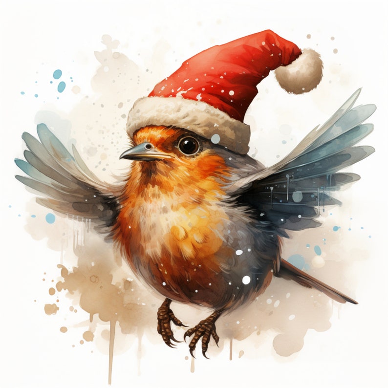 Christmas Robin Clipart, Printable Watercolor Clip Art High Quality ...