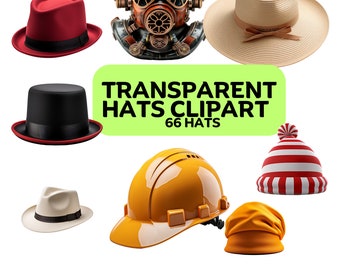 Hats Clipart Transparent Background, Sublimation Designs, Junk Journal, Printable, Commercial Use