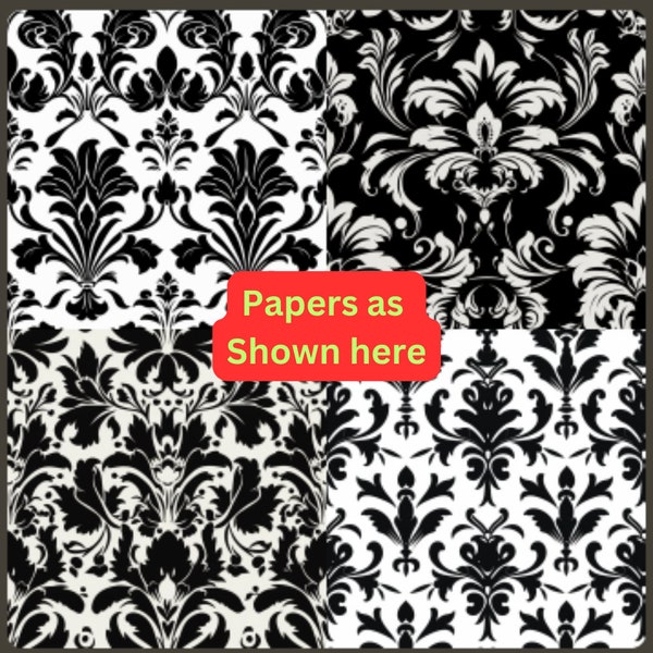 Papiers numériques sans couture de motifs noirs et blancs de damassé de luxe, artisanat de papier de scrapbooking, conception sans couture