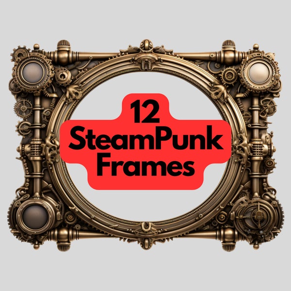 Steampunk Digital Frames for DIY Art Projects, Vintage Steampunk Clipart, Digital Printable Frame Clipart