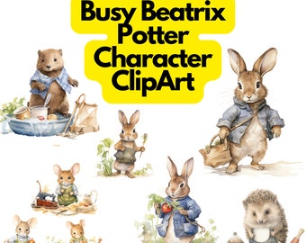 Beatrix Potter Style Clipart 16 Whimsical PNG Images  Peter Rabbit Nursery Decor Baby Shower Digital Download Transparent Backgrounds