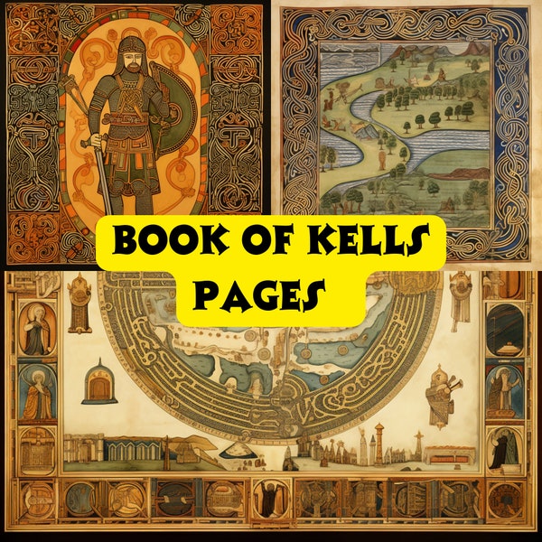 Book of Kells Pages, Medieval Manuscript Art, Illuminated Manuscript Prints, Celtic Artwork, Medieval Decor, Junk Journal Sccrapbooking