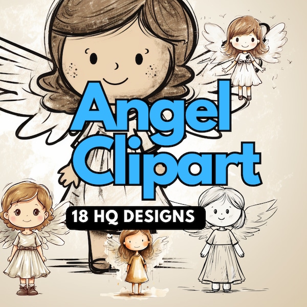 Cute Angel Clipart, 18 Angels Bundle Cute Angel Scrapbooking Kit