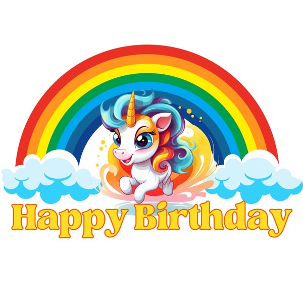 Printable Unicorn Cake Topper, DIY Cake Topper colorful unicorns for kids birthday cake