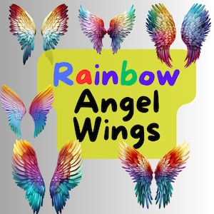 Angel Wing Clipart Rainbow Colored Angels Wings, Sublimation, Transparent Background HQ