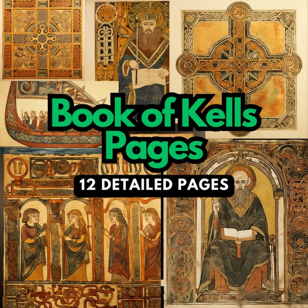 Celtic Printable Art Book of Kells Pages, Celtic Calligraphy Art, Irish Manuscript Print, Medieval Book Pages, Irish Decor