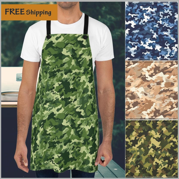 Green Camo Apron, Quality Apron, Hunter Camo Apron, Bright Polyester Apron, Military Camo Apron, Cooking Grilling Gift for Him Her