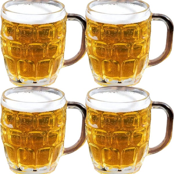 Dimple Stein Traditional Euro Style Beer Stout Ale Glass Mug With Large Handle - 16 oz - 4 Pack