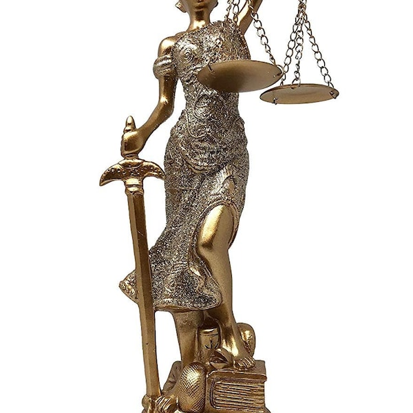 Golden Lady Justice Statue for Home & Office Use - Accented Base with 4 Crystals - 12" Perfect for Home Decoration