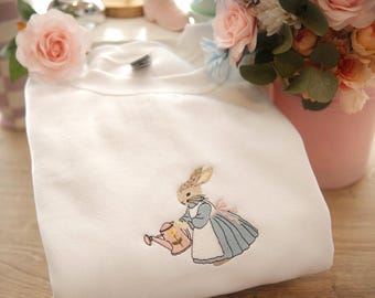 Embroidered Vintage Easter Bunny Sweatshirt: Cottagecore Rabbit Tee