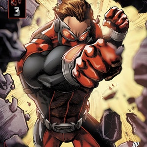 May include: Comic book cover for "Alpha Red" issue 3. The artwork features a superhero in a red and black suit, clenching a fist. The title is in bold white letters. The Star Cross Comics logo is in the upper left corner.