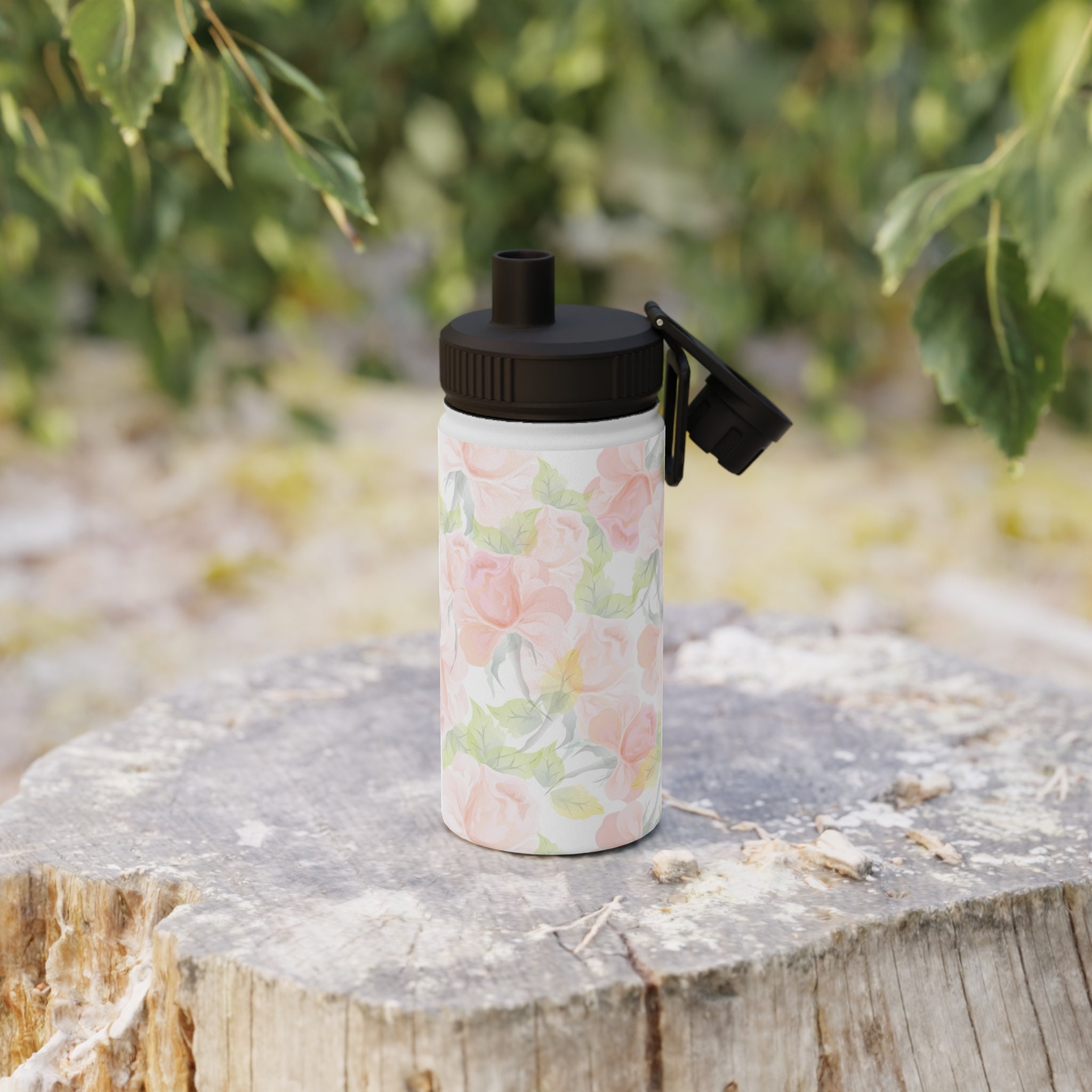 Floral Stainless Steel Water Bottle Sports Lid