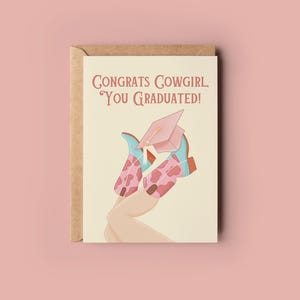 Carte de cow-girl de félicitations | A7 Félicitations Cowgirl, vous avez obtenu votre diplôme ! | carte de fin d'études | Carte de voeux