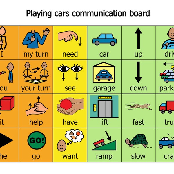 Playing cars and garages communication board