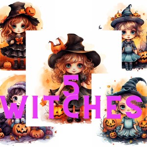 Autumn Watercolor Halloween Witch Cute Graphic Clipart Design for Sublimation