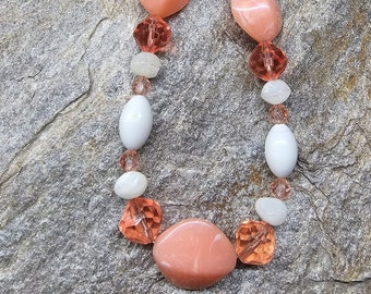 Vintage Creamsicle retro necklace! Fun recycled vintage beads, great for any season, vintage clasp, pink, creamy peach, white beads!