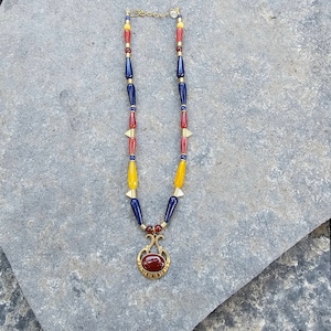 Vintage Egyptian Revival pendant and beaded necklace!  Ancient Egyptian necklace, Egyptian jewelry, protection jewelry, Egyptian amulet