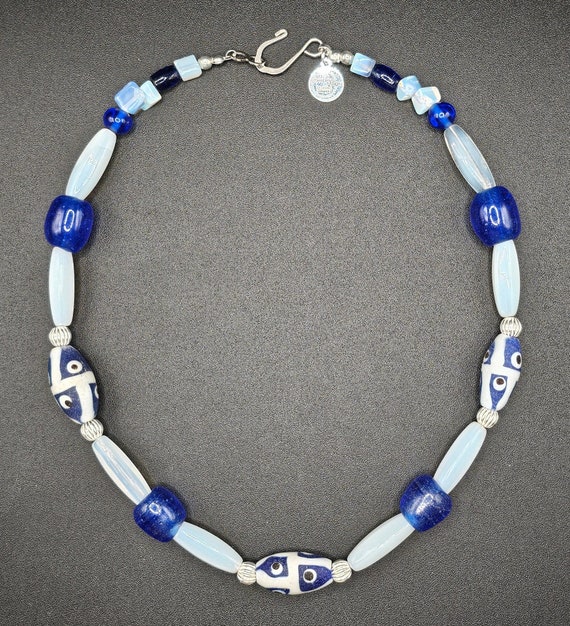 Evil Eye Necklace Trade Bead Sterling Silver Beaded Necklace African Trade Beads Glass Trade Beads Opalite Jewelry Vintage Trade Bead Etsy
