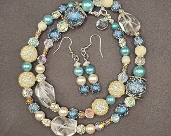 Ethereal winter wonderland demi parure, entirely vintage beads!