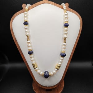 Sapphire Pearl Beaded Necklace, Hellenistic Style Jewelry
