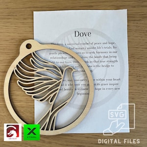 Digitale Taube Ornament & Inspiration Karte - PDF, SVG, Lightburn, Laser Cut Vorlage Vogel Hochzeit Gedenksymbol - DIY Craft xTool Geschenk