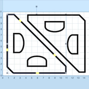 Pode incluir: Design gráfico preto e branco com uma forma geométrica que se assemelha à letra "N". O design está em um fundo de grade com destaques amarelos.
