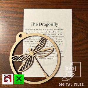 Adorno de libélula digital y archivos de tarjetas inspiradoras: PDF, SVG, Lightburn, XCS, plantilla de corte láser Charm para automóvil Glowforge - Craft xTool Gift