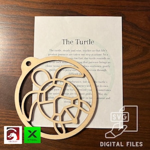 Digital Turtle Ornament & inspirational Card Files - PDF, SVG, Lightburn, XCS, Laser Cut Template Car Charm Glowforge - Craft xTool Gift
