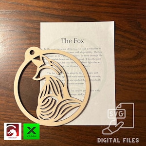 Ornement de renard numérique et fichiers de cartes d'inspiration - PDF, SVG, Lightburn, XCS, modèle découpé au laser breloque de voiture Glowforge - cadeau artisanal xTool