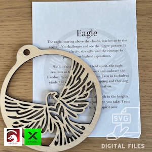 Digitales Adler Ornament, inspirierende Karten-Dateien - PDF, SVG, Lightburn, Laser Cut Vorlage Vogel Freiheitssymbol - DIY Craft xTool Geschenk