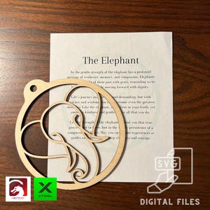 Adorno de elefante digital y archivos de tarjetas inspiradoras: PDF, SVG, Lightburn, XCS, plantilla de corte láser Charm para automóvil Glowforge - Craft xTool Gift