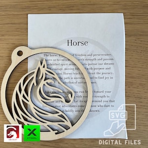 Digitale Pferdekopf Silhouette Ornament Minimalistische & inspirierende Karte - PDF, SVG, Lightburn, Laser Cut Vorlage - DIY Craft xTool Geschenk
