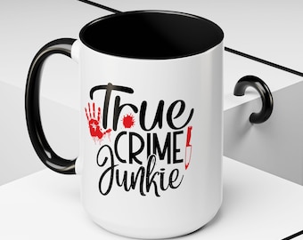 True Crime Junkie Coffee Mug, Perfect for Fans of True Crime Gift For Her, Funny Gift for Mom, Ceramic Coffee Cup Halloween Decor Funny Gift
