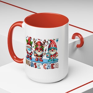 Christmas Nurse Crew Coffee Mug, Holiday Gift for Nurses, Cute Christmas Mug, Gnome Design, Winter Coffee Cup, Fun Healthcare Gift For Her