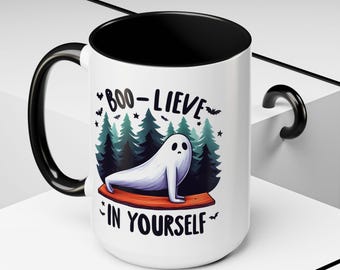 Halloween Mug Gift For Mom Boo-lieve in Yourself Coffee Mug, Halloween Decor, Motivational Mug,Ghost Coffee Cup Cute Gift for Mom Coffee Mug