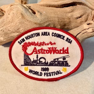 Vintage 1988 AstroWorld World Festival Oval Shape Embroidered Patch, Theme Park, Perfect for Jacket & Cap, Collectible