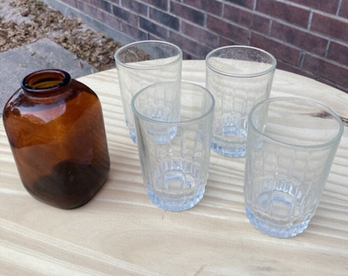 Vintage Old Garrett Snuff Glasses and Amber Snuff Jar, Tobacco, Snuff Bottle, Collectible Glass