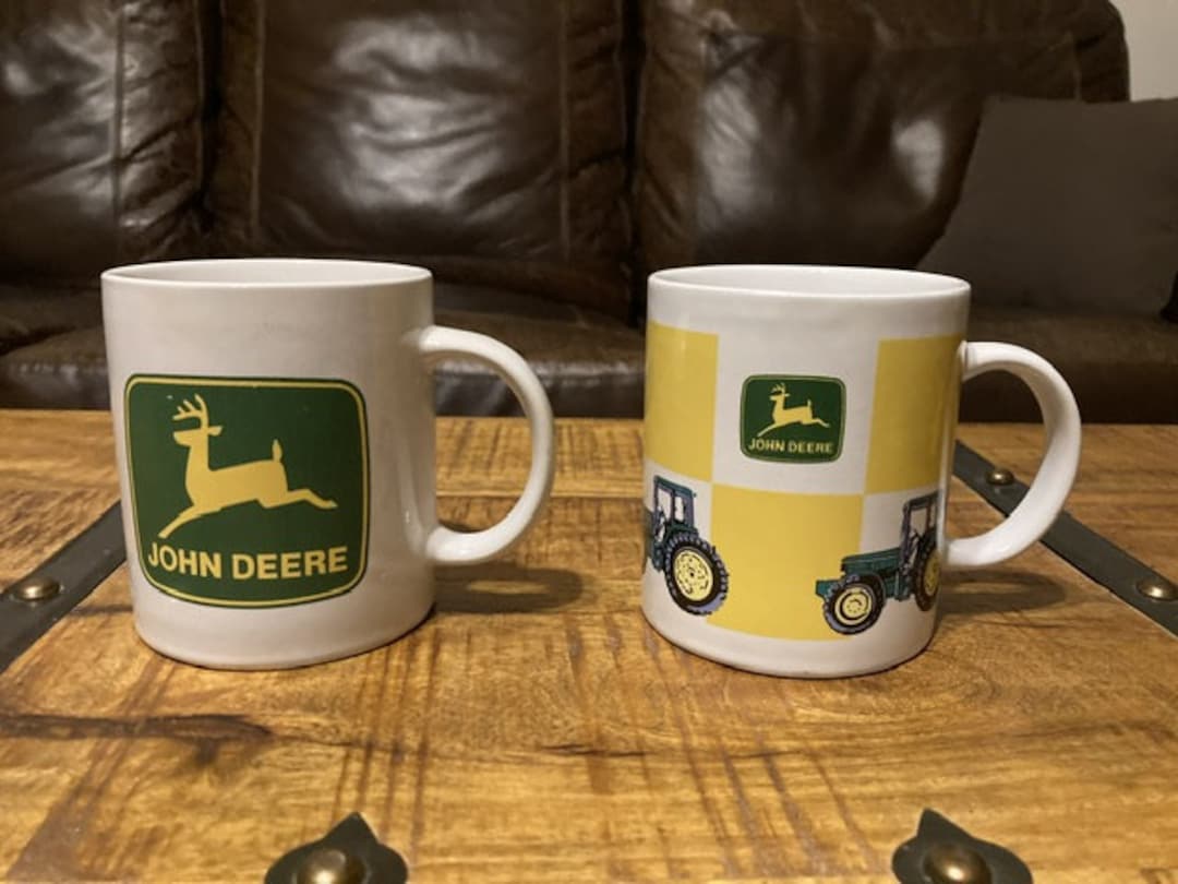 John Deere Coffee Mugs Yellow and Green John Deer Tractor Etsy
