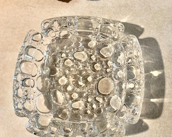 Cenicero vintage de vidrio Blenko transparente, diseño de burbujas, resistente. Papelera 878P