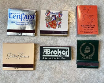 Vintage Matchbooks and Matchboxes Located in Washington D.C. Restaurants, Souvenir, Lot of 6, Collectible, Good to Excellent Condition