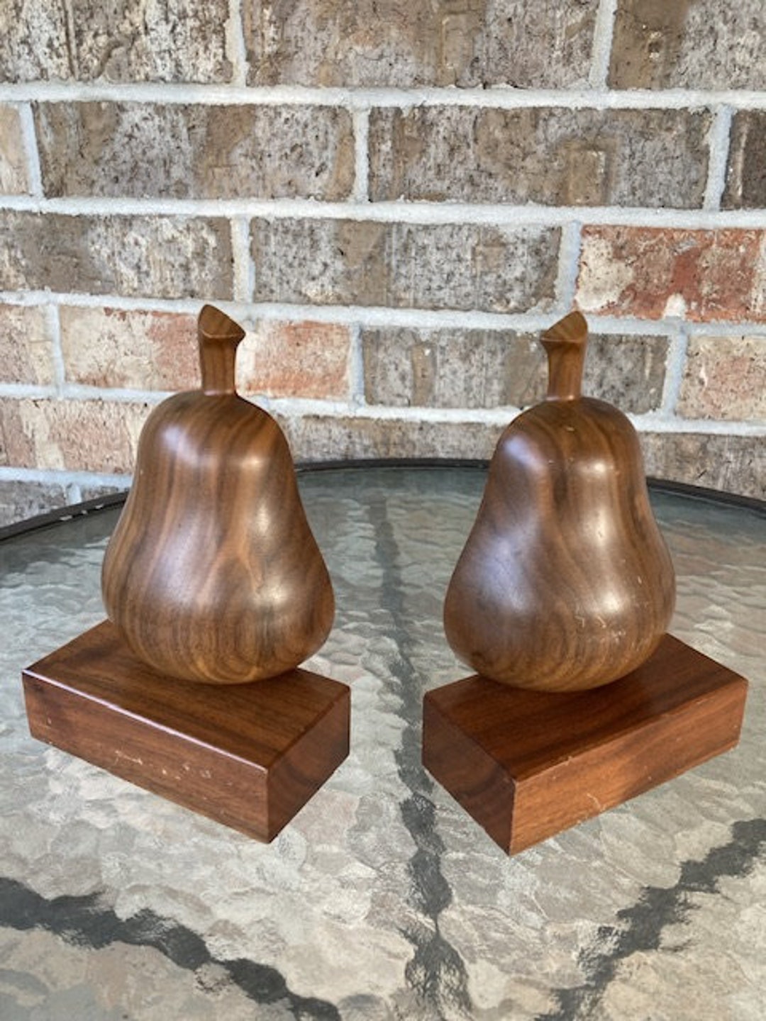 Vintage the Wood Whittler Teak Wood Pear Bookends Gatlinburg, Tennessee