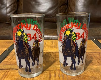 The Official 1984 Kentucky Derby Mint Julep 110th Commemorative Glasses, Set of 2, Vibrant Colors, Horse Racing Nostalgic, Collectors, Gift