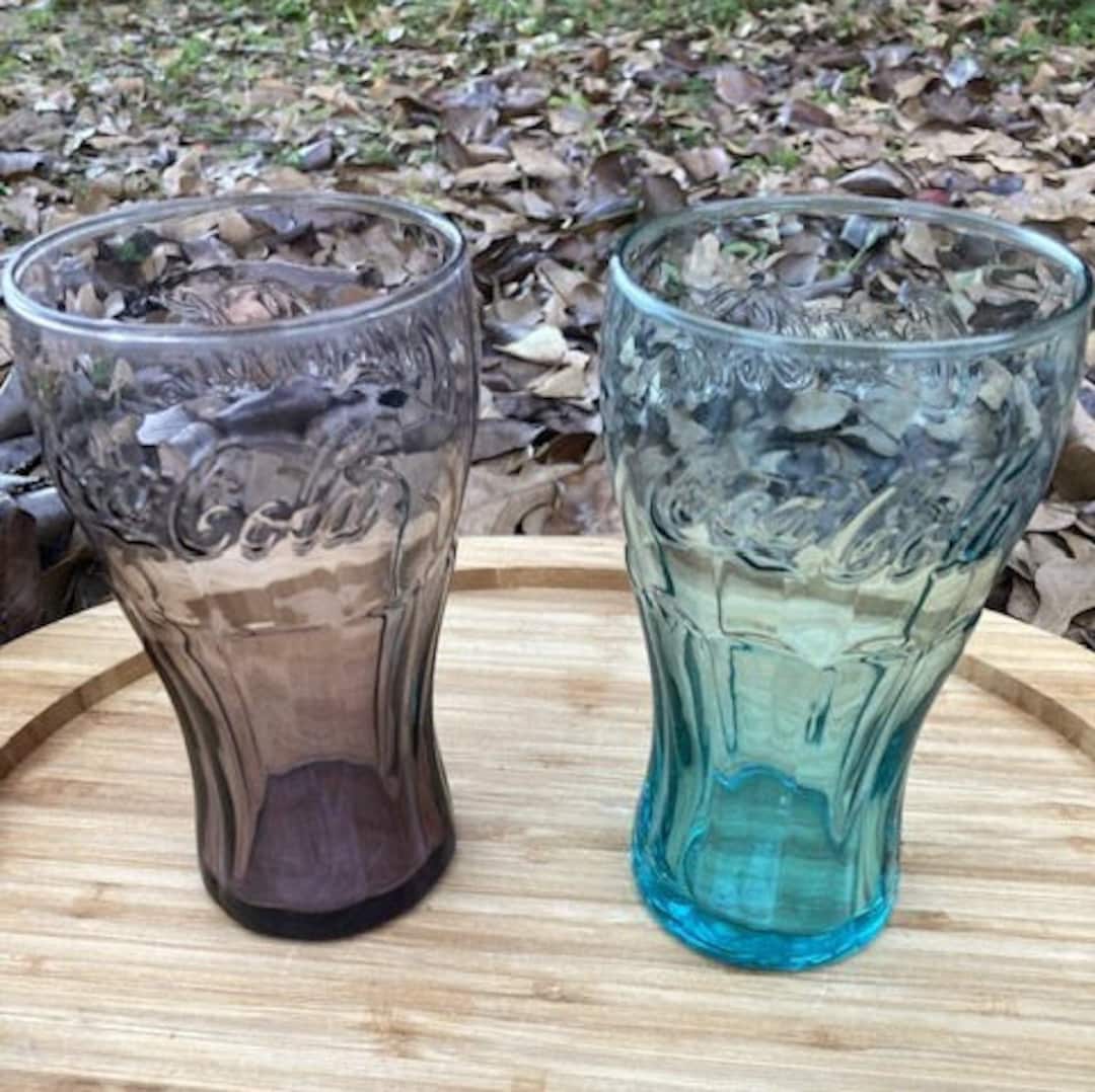 Vintage Teal and Lavender Coca Cola Glasses by Libbey, Old Fashioned