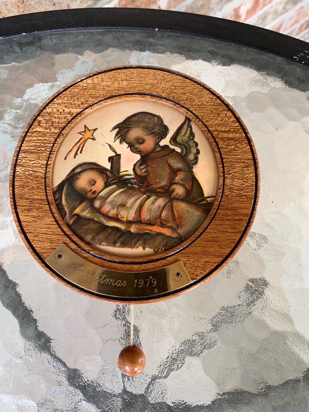 Vintage M. I. Hummel Wooden Music Box With Pull String, Metal Plaque ...