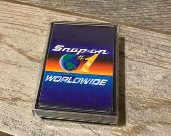 Baraja de cartas coleccionable "Snap-on n.° 1 mundial" de los años 90 con estuche de plástico, publicidad de herramientas Snap-on, vintage. Bin SNP