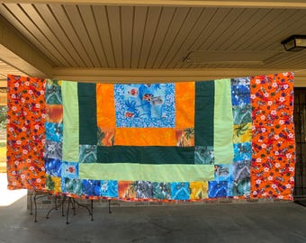 Quilt Makers, Quilt Top of Various Tropical Hawaii Patterns/Shapes/Designs, Elvis Presley Pattern, Quilt Top Ready for Backing.  Bin QT47