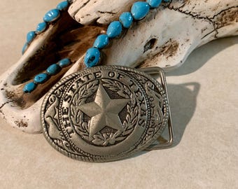 Vintage “The State of Texas” Metal Belt Buckle, Western Attire, Perfect Child Buckle, Collectible.  Bin BQT