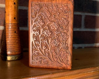 Beautiful Wooden Carved Urn with Tree of Life Engraved Design, Home Decor, Vintage.  Bin ML7