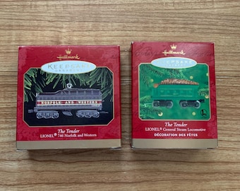 Hallmark Keepsake 1999 & 2000 Lionel Train The Tender (746 Norfolk and Western, General Steam) Christmas Ornaments, Set of 2, Collectible